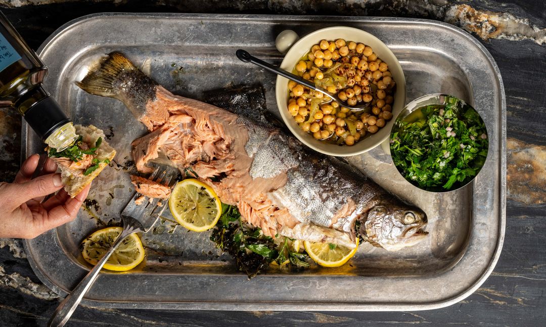 Herb-Stuffed Rainbow Trout with Chimichurri Sauce